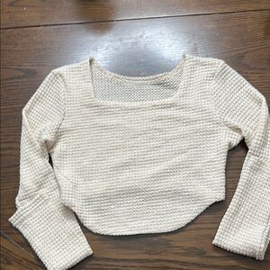 Cream Textured Long Sleeve Crop Top